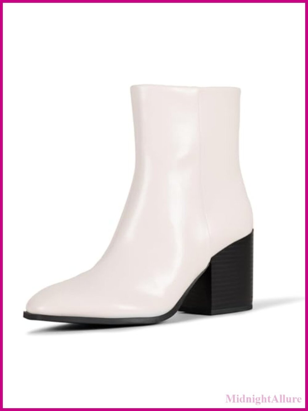Faux Calfskin Stacked Heel Ankle Boots with Side Zipper Memory Foam Insole